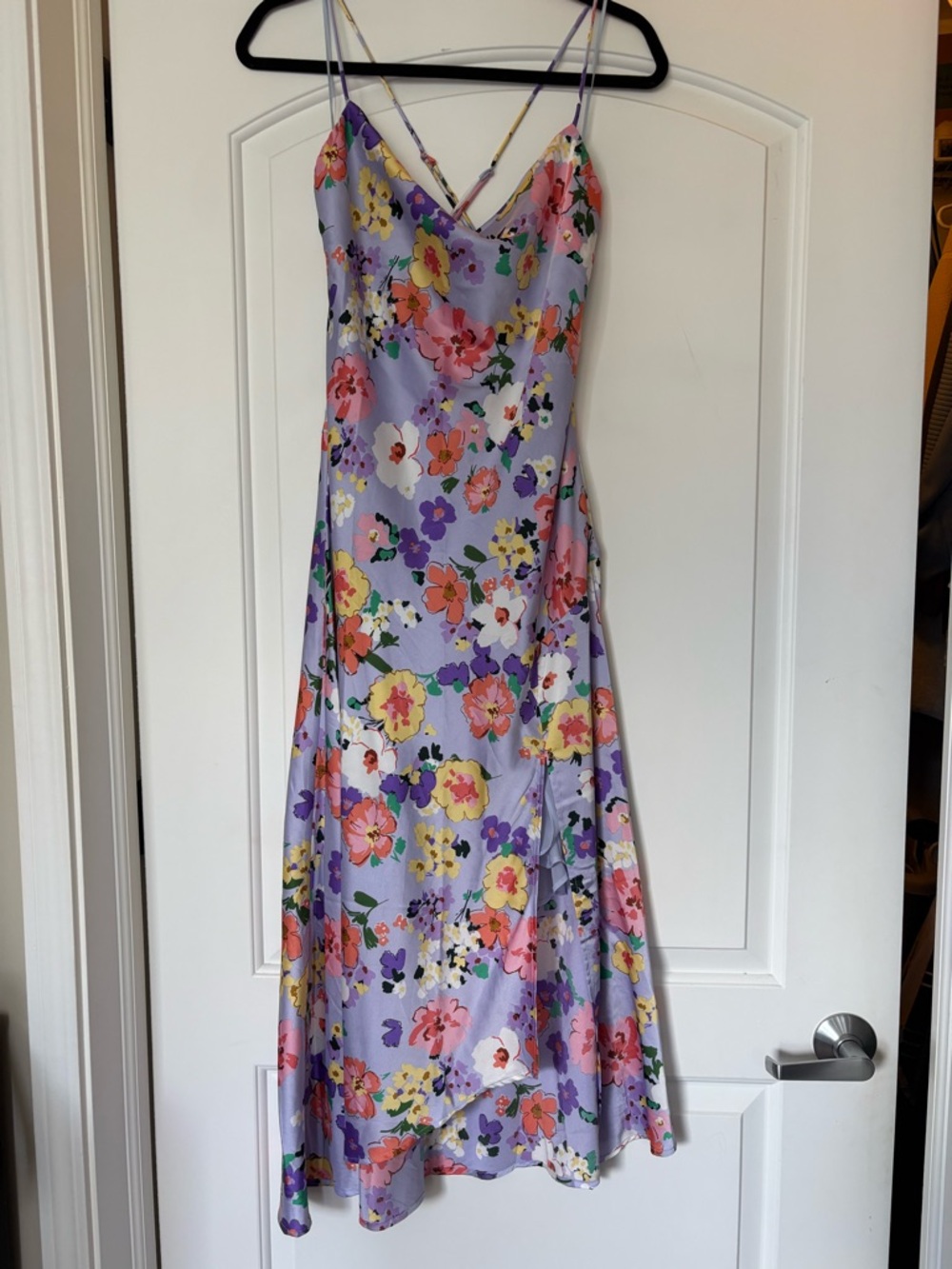 Astr Lavender Floral Midi Dress with Pink, Yellow & Green Accents